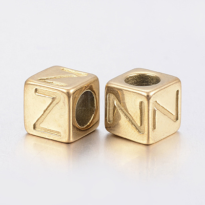 304 Stainless Steel Large Hole Letter European Beads STAS-H428-01G-Z-1
