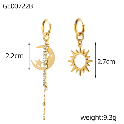 304 Stainless Steel Moon & Sun Asymmetrical Earrings Sets EJEW-OY002-06-1