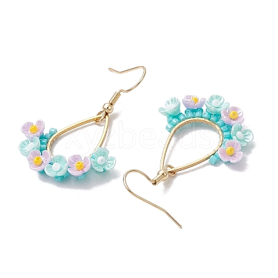 Resin & Glass Seed Beads Teardrop Dangle Earrings EJEW-MZ00401-02-1