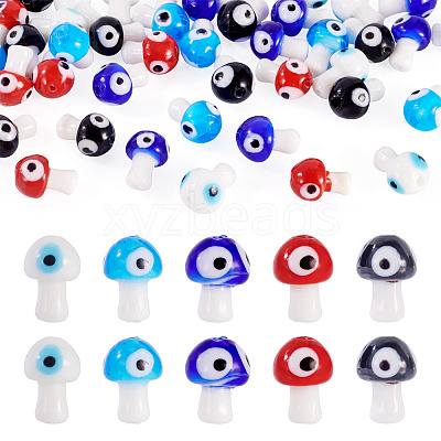 50Pcs 5 Colors Handmade Evil Eye Lampwork Beads Strands LAMP-TA0001-90-1