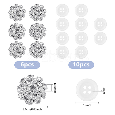 6Pcs Brass & Acrylic Rhinestone Cufflinks BUTT-DC0001-17A-1