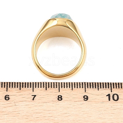 304 Stainless Steel Natural Amazonite Finger Rings RJEW-F203-02G-03-1