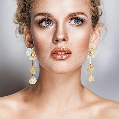 1 Pair Flower with Butterfly Alloy Dangle Stud Earrings EJEW-FI0002-03-1