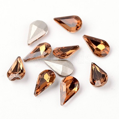 Faceted Teardrop Glass Pointed Back Rhinestone Cabochons X-RGLA-E004-10x6mm-M-1