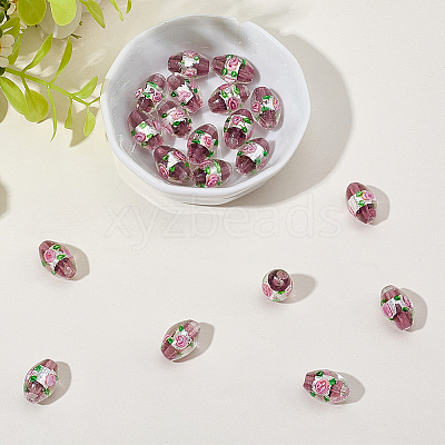 20Pcs Handmade Foil Glass Lampwork Beads LAMP-PA0001-63B-1