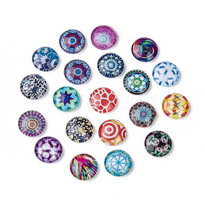 Mosaic Printed Glass Half Round/Dome Cabochons X-GGLA-N004-12mm-G-1