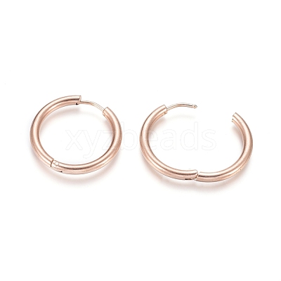 Ion Plating(IP) 304 Stainless Steel Huggie Hoop Earrings EJEW-F111B-23mm-RG-1