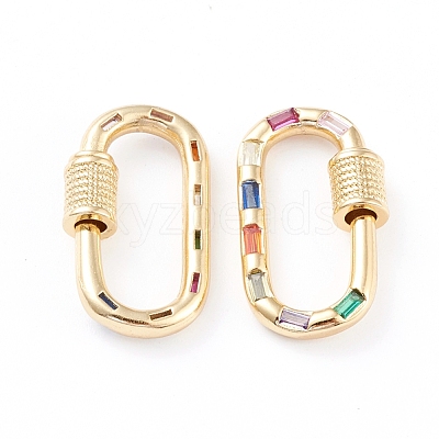 Brass Micro Pave Cubic Zirconia Screw Carabiner Lock Charms ZIRC-L093-58B-G-1