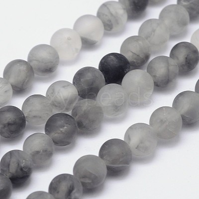 Frosted Natural Cloudy Quartz Round Beads Strands X-G-F255-02-8mm-1