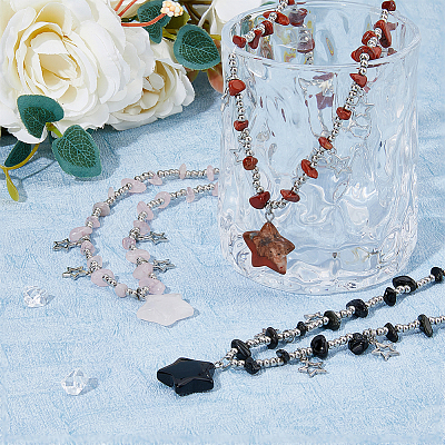 3Pcs 3 Colors Plastic & Alloy Star Pendant Necklaces with CCB Beaded Chains NJEW-FI0001-34-1