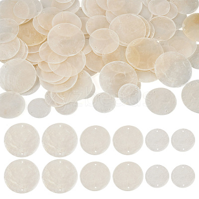 90Pcs 3 Styles Natural Capiz Shell Disc Connector Charms BSHE-MB0001-01-1