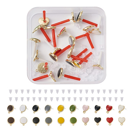 Elecrelive 20Pcs 10 Style Alloy Enamel Stud Earring Findings FIND-EL0001-03-1