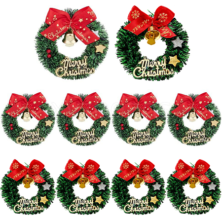 10Pcs 2 Styles Plastic Christmas Wreaths AJEW-OC0014-73-1