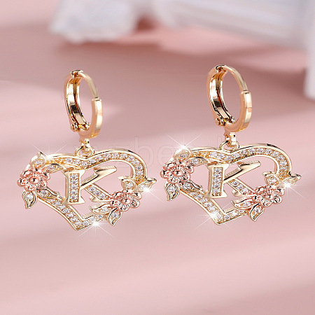 Heart Brass Micro Pave Clear Cubic Zirconia Hoop Earrings FS-WGD5D87-11-1