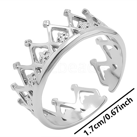 Non-Tarnish Vintage Hollow Crown 304 Stainless Steel Cuff Rings LW3527-1-1