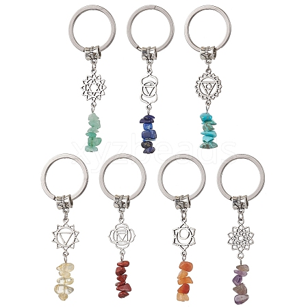 Natural Red Jasper Red Aventurine Citrine Green Aventurine Lapis Lazuli Amethyst & Synthetic Turquoise Keychain with Alloy Finding and 304 Stainless Steel Split Key Ring KEYC-JKC00957-1