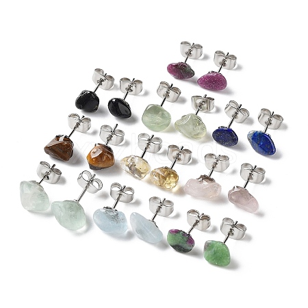 Raw Nuggets Natural Gemstone Stud Earrings EJEW-K253-01P-1