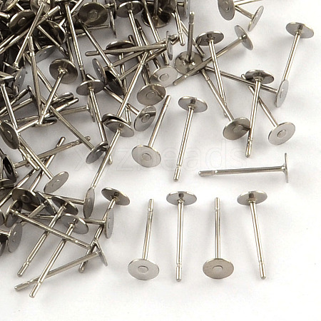 304 Stainless Steel Flat Round Blank Peg Stud Earring Settings STAS-R073-07-1