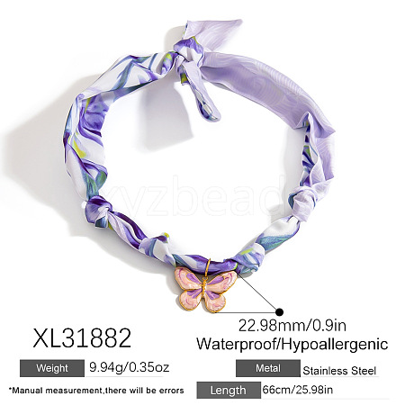 304 Stainless Steel Pendant Printed Scarf Necklaces FS-WGD2FA8-08-1
