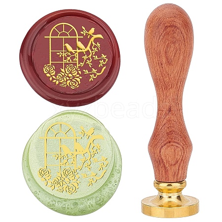 Brass Wax Seal Stamps with Rosewood Handle AJEW-WH0412-0133-1