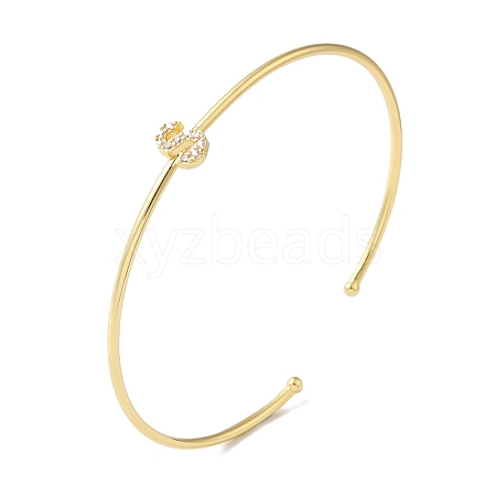 Rack Plating Brass Micro Pave Clear Cubic Zirconia Letter Open Cuff Bangles BJEW-A018-01G-S-1