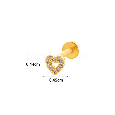 Heart 316L Surgical Stainless Steel Clear Cubic Zirconia 17 Gauge Threadless Labrets WGBD99E-07-1