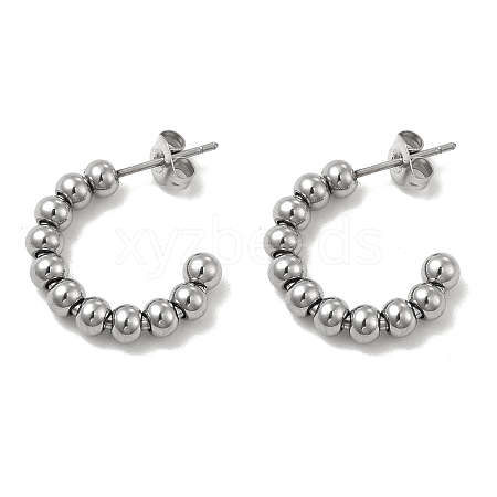 Non-Tarnish 304 Stainless Steel Round Beaded C-shape Stud Earring STAS-P319-37P-1