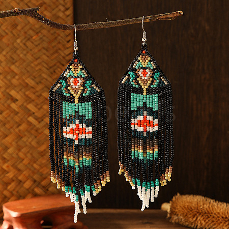 Bohemian Style Glass Bead Handmade Tassel Earrings for Women IR7645-1