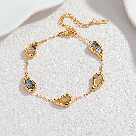 304 Stainless Steel Enamel Link Bracelets for Women SA-K003-06B-G-1