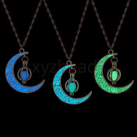 ANATTASOUL 3Pcs 3 Colors Platinum Plated Alloy Crescent Moon Pendant Necklaces Set NJEW-AN0001-31-1