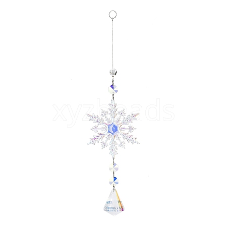 AB Color Glass Snowflake Pendant Decorations AJEW-Q144-02P-01-1