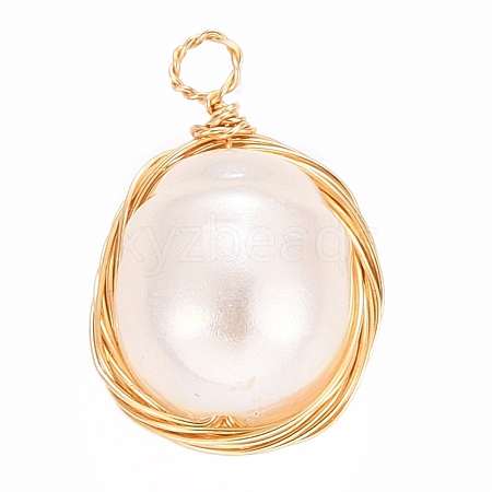 Acrylic Imitation Pearl Wire Wrapped Pendants PALLOY-JF00529-1