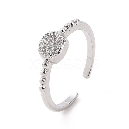 Clear Cubic Zirconia Flat Round Open Cuff Ring RJEW-E072-03P-1