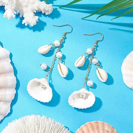 304 Stainless Steel Shell Shape Dangle Earrings EJEW-JE06382-01-1