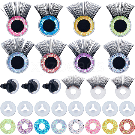 Gorgecraft 20 Sets 10 Colors Glitter Plastic Doll Eye with Eyelashes DOLL-GF0001-02-1