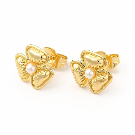 Flower Rack Plating Brass Stud Earrings for Women EJEW-H091-21G-1