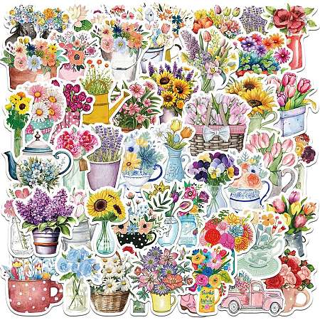 64Pcs Flower Paper Self-Adhesive Picture Stickers AJEW-S086-12-1