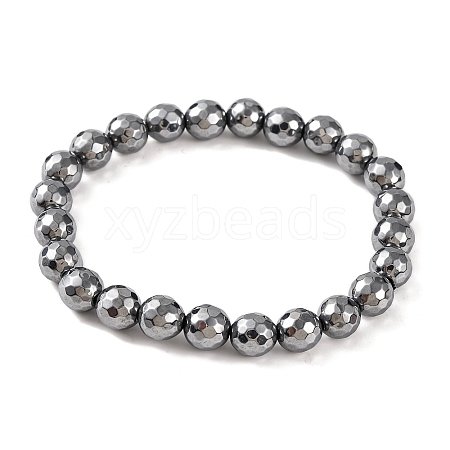 Faceted Round Terahertz Stone Beaded Stretch Bracelets for Women Men BJEW-H590-04A-02-1