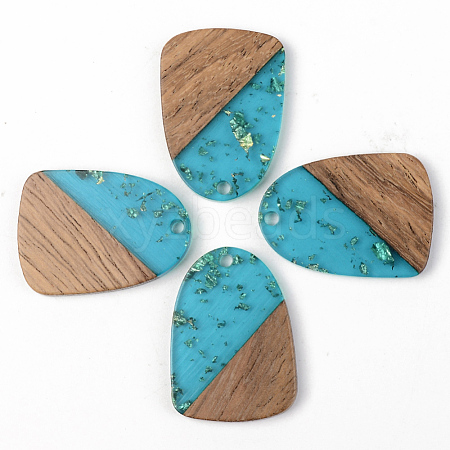 Transparent Resin & Walnut Wood Pendants RESI-S389-042A-B03-1