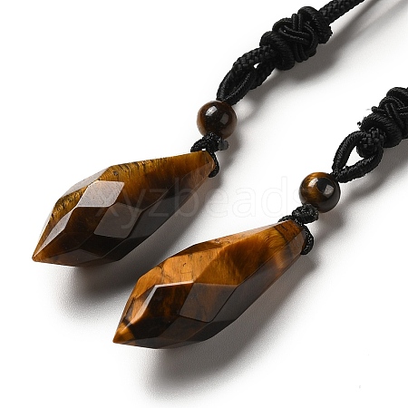 Cone Natural Tiger Eye Pendant Necklace with Nylon Rope for Women G-H286-08E-1