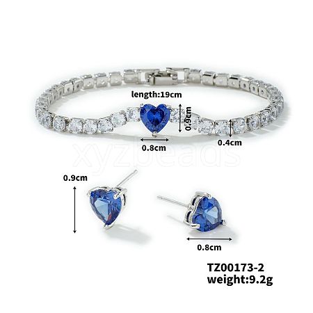 Elegant Fashion Heart Brass Micro Pave Cubic Zirconia Earrings & Bracelet Set for Women. TN3618-1