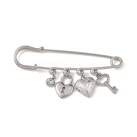 316 Stainless Steel & 201 Stainless Steel Rhinestone Pendant Brooch JEWB-BR00205-1
