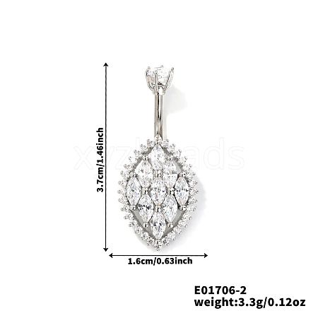 Cute Romantic Leaf Brass Cubic Zirconia Belly Rings Curved Barbell XZ8321-2-1