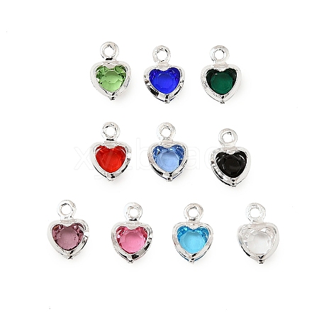 Heart Brass Glass Charms KK-S385-01S-1
