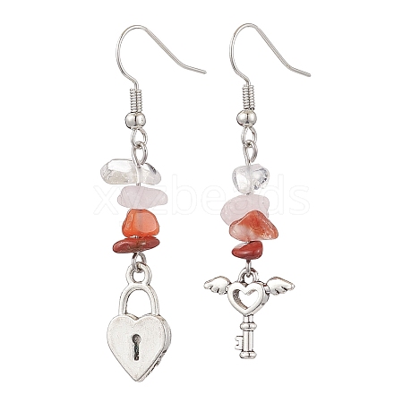 Natural Mixed Stone Key/Lock Dangle Earrings EJEW-JE06150-1