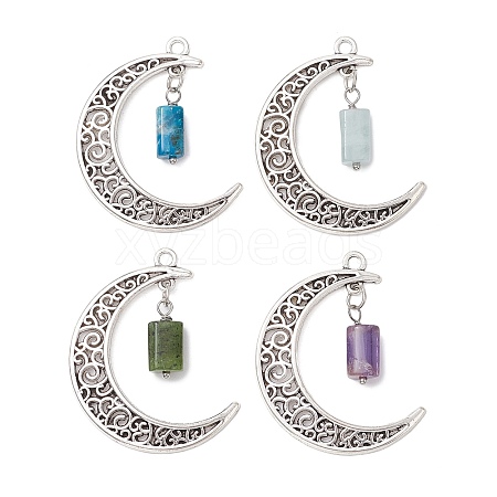 4Pcs 4 Styles Natural Apatite & Amethyst & Aquamarine & Canadian Jade Faceted Column Pendants PALLOY-JF02970-1