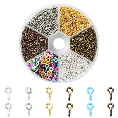 1800Pcs 6 Colors Iron Screw Eye Pin Peg Bails IFIN-YW0003-66-1