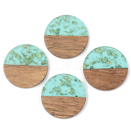 Transparent Resin & Walnut Wood Pendants RESI-S389-025A-B02-1