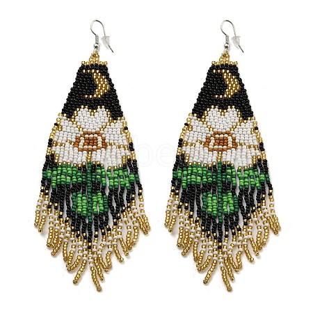 Boho Seed Bead Flower Tassel Earrings EJEW-Q380-07A-1