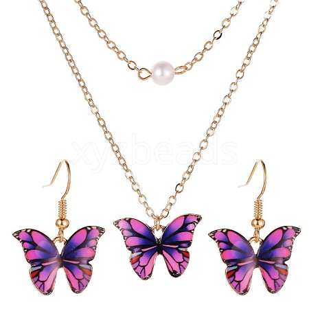 Light Gold Alloy Butterfly Jewelry Set with Plastic Pearl PW-WG10344-03-1